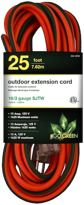 GoGreen Power 25 Indoor/Outdoor Extension Cord, 16 AWG, Orange (GG-13725)