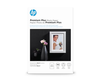 HP Premium Plus Glossy Photo Paper, 4 x 6, 100 Sheet/Pack (CR668A)