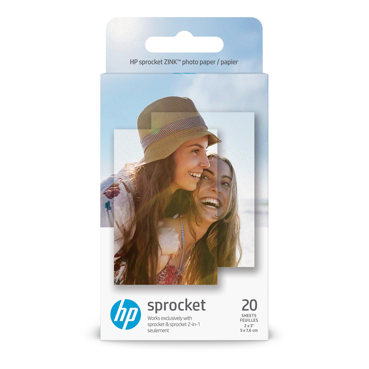 HP Zero Ink (ZINK) Print Photo Paper, 2 x 3, Glossy, 20/Pack, White (1AH01A)