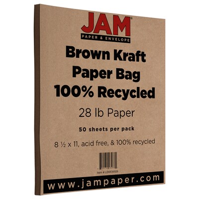 JAM Paper 8.5" x 11" Matte Colored Paper, 28 lbs., Brown Kraft, 50 Sheets/Pack (LEKR36926)