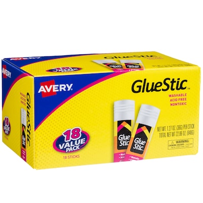Avery Nontoxic Washable Glue Sticks, Jumbo, White, 18/Pack (00192)