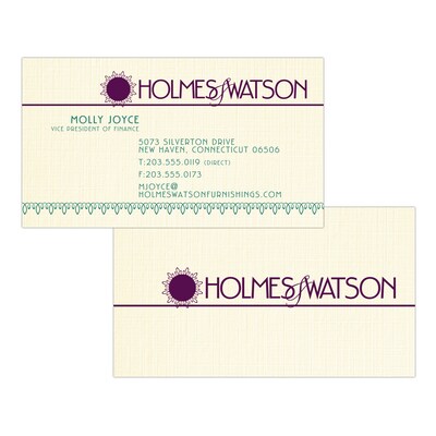 Custom 1-2 Color Business Cards, CLASSIC® Linen Natural White 80#, Flat Print, 2 Custom Inks, 2-Side