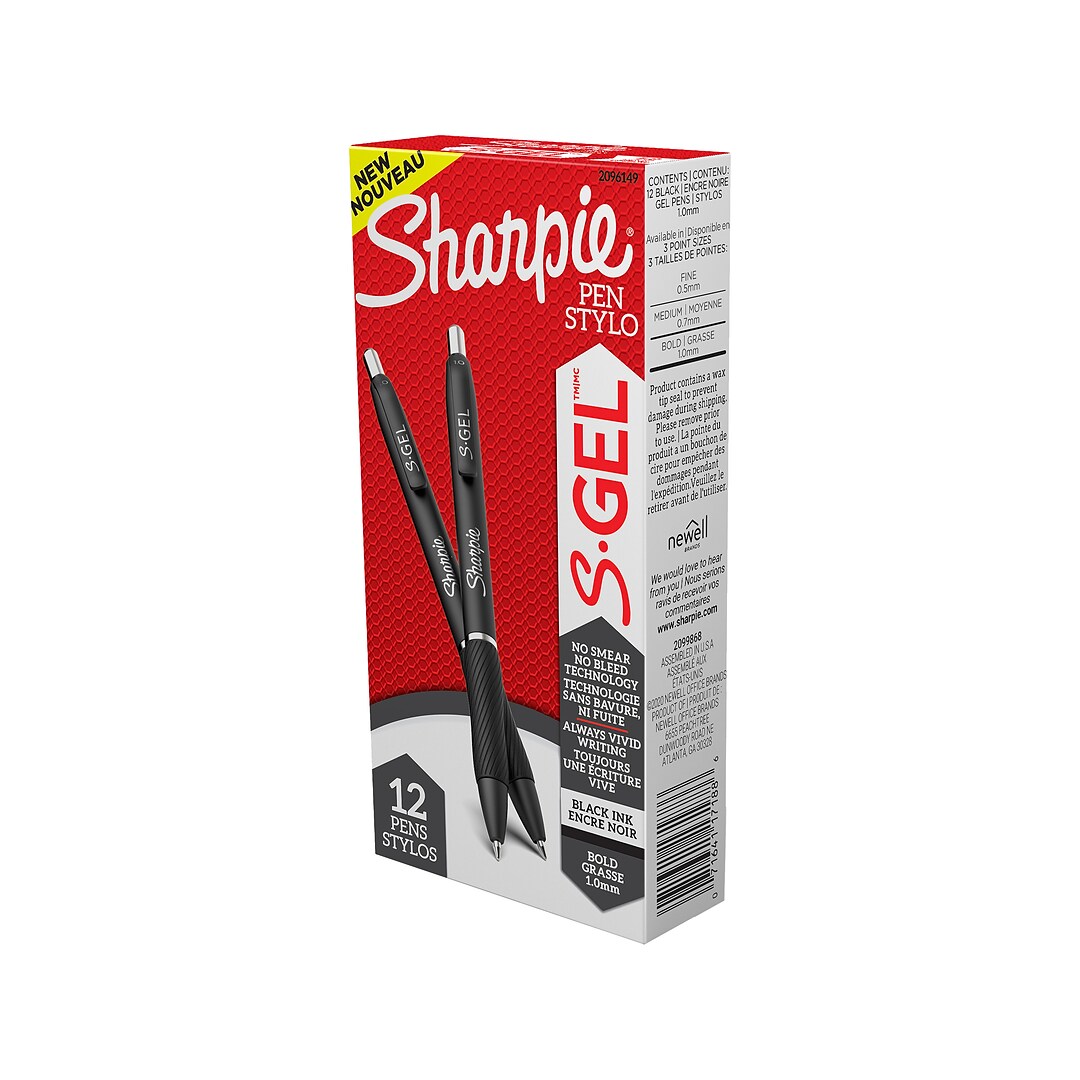 Sharpie S-Gel Retractable Gel Pen, Bold Point, Black Ink, Dozen (2096149) |  Quill.com