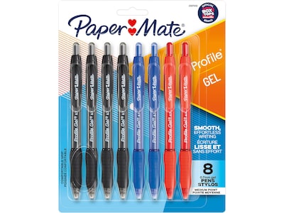 Paper Mate Profile Retractable Gel Pen, Medium Point, Assorted Ink, 8/Set (2097006)