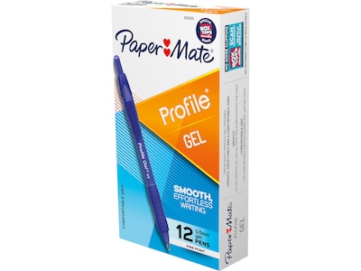 Paper Mate Profile Retractable Gel Pen, Fine Point, Blue Ink, Dozen (2102130)