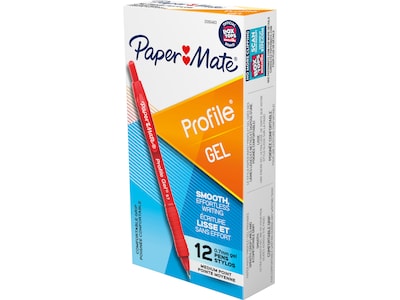 Paper Mate Profile Retractable Gel Pen, Medium Point, Red Ink, Dozen (2095463)