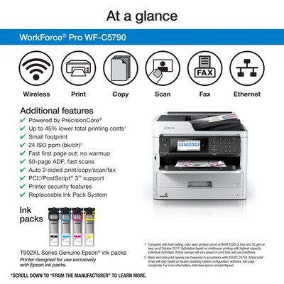Epson WorkForce Pro WF-C5790 Wireless Color Inkjet All-in-One Printer  (C11CG02201-LB) | Quill.com