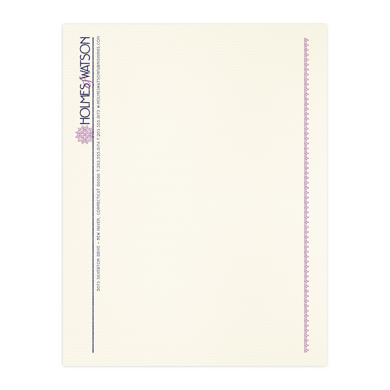 Custom 1 & 2 Color Letterhead, 8.5 x 11, CLASSIC® Laid Natural White 24# Stock, 2 Custom Inks, Raised Print