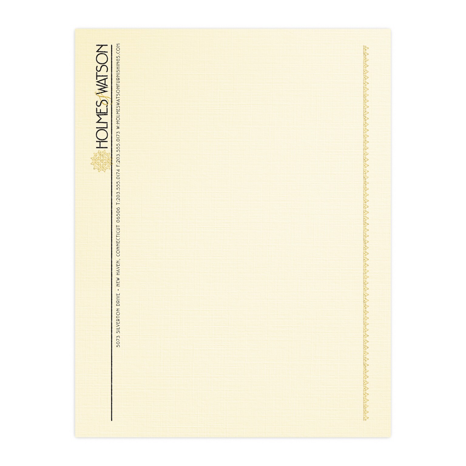 Custom 1 & 2 Color Letterhead, 8.5 x 11, CLASSIC® Linen Baronial Ivory 24# Stock, 1 Standard and 1 Custom Inks, Raised Print