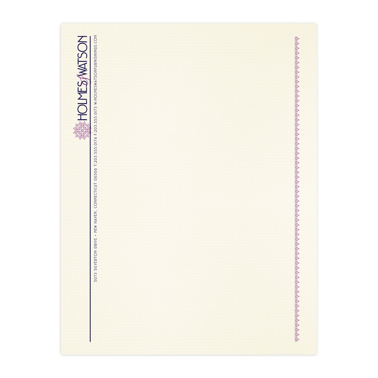 Custom 1 & 2 Color Letterhead, 8.5 x 11, CLASSIC® Laid Baronial Ivory 24# Stock, 2 Custom Inks, Flat Print