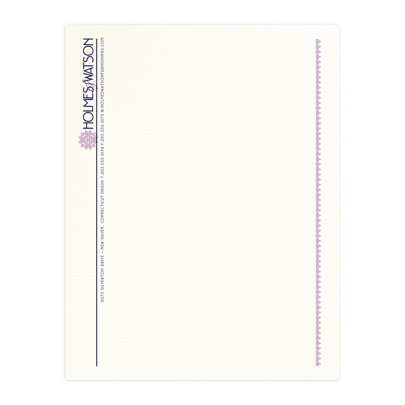 Custom 1 & 2 Color Letterhead, 8.5 x 11, CLASSIC® Linen Natural White 24# Stock, 2 Custom Inks, Flat Print