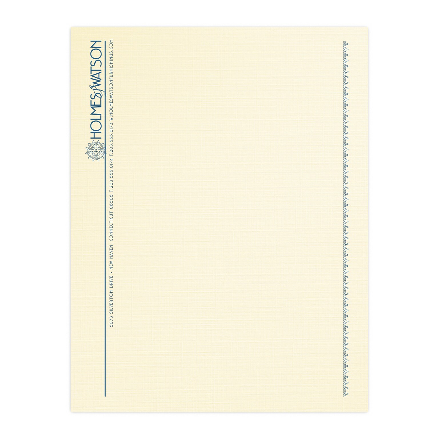 Custom 1 & 2 Color Letterhead, 8.5 x 11, CLASSIC® Linen Baronial Ivory 24# Stock, 1 Custom Ink, Flat Print