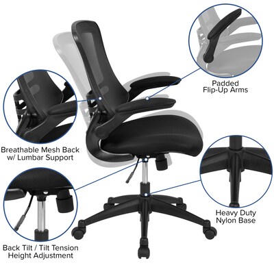 Techni Mobili Black Mesh Task Office Chair with Flip Up Arms