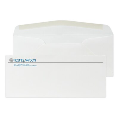 Custom #10 Stationery Envelopes, 4 1/4 x 9 1/2, 24# Strathmore Writing Ultimate White Wove, 2 Stan