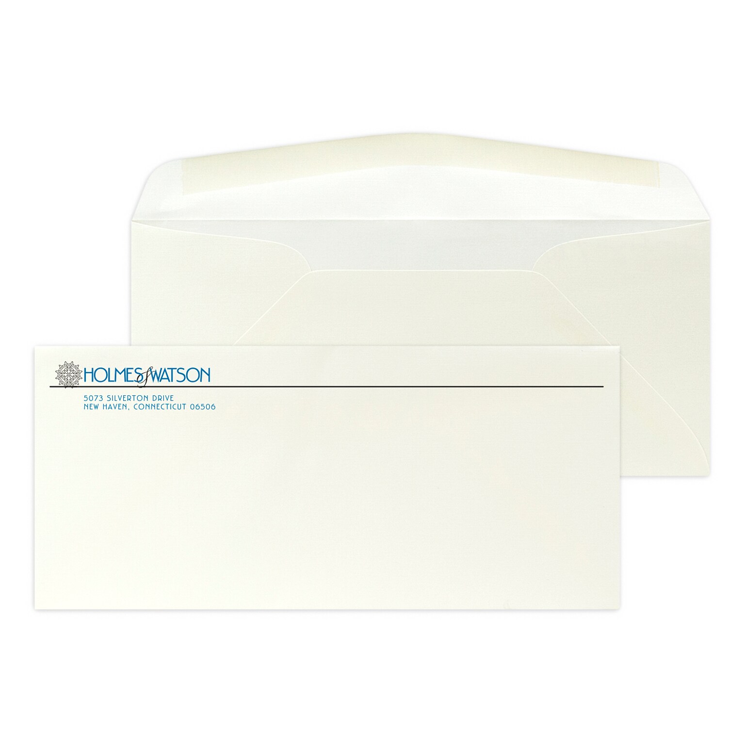 Custom #10 Stationery Envelopes, 4 1/4 x 9 1/2, 24# CLASSIC® LINEN Natural White, 2 Standard Flat Inks, 250 / Pack