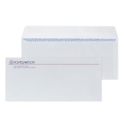 Custom #10 Peel and Seal Envelopes with Security Tint, 4 1/4 x 9 1/2, 24# White Wove, 2 Custom Ink