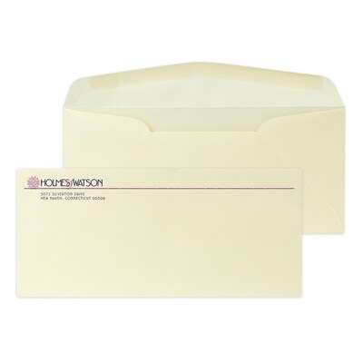 Custom #10 Stationery Envelopes, 4 1/4 x 9 1/2, 24# CLASSIC® LINEN Baronial Ivory, 2 Custom Raised