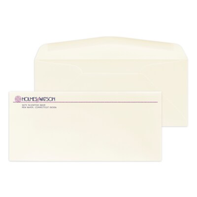 Custom #10 Stationery Envelopes, 4 1/4 x 9 1/2, 24# Strathmore Writing Natural White Wove, 2 Custo