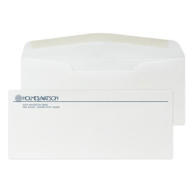 Custom #10 Stationery Envelopes, 4 1/4 x 9 1/2, 24# Strathmore Writing Ultimate White Wove, 1 Cust