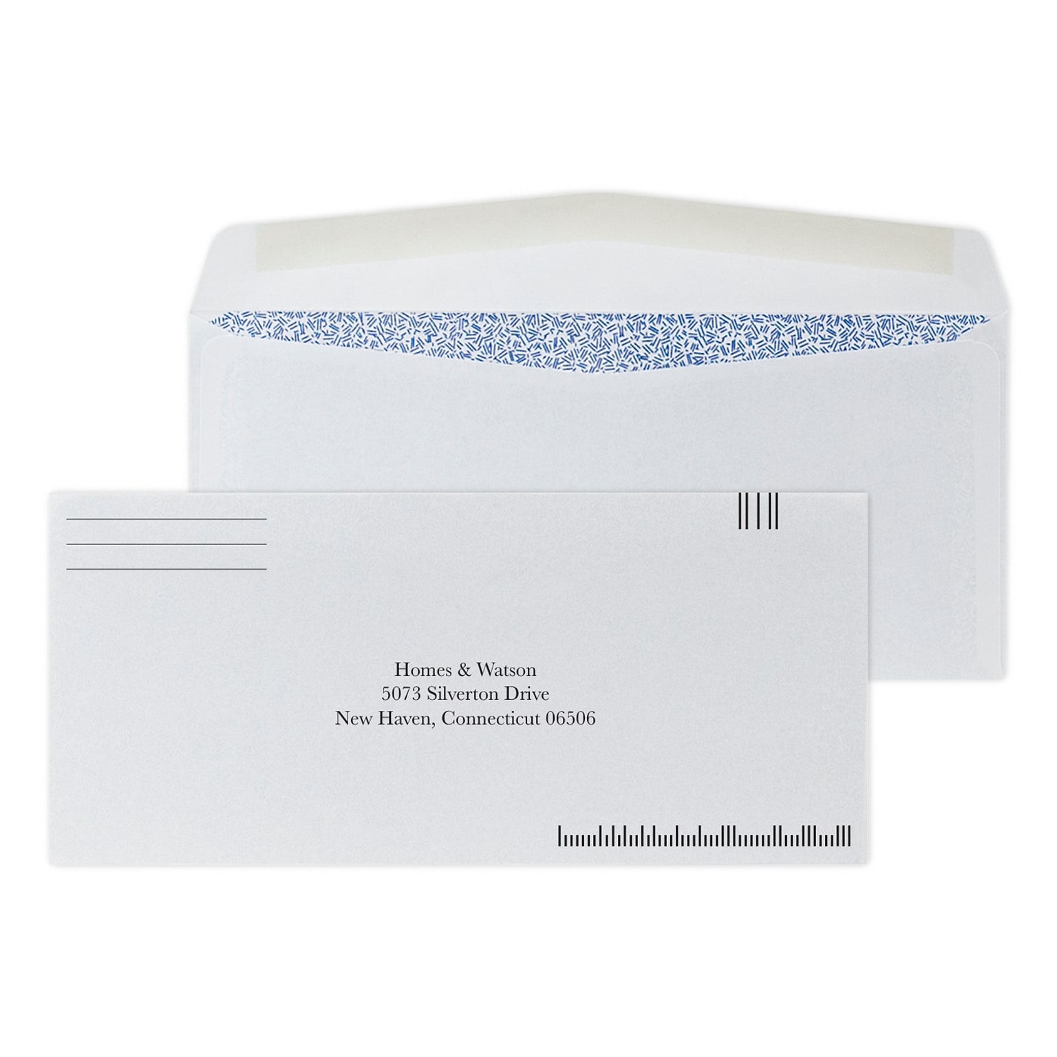 Custom #10 Barcode Standard Envelopes with Security Tint, 4 1/4 x 9 1/2, 24# White Wove, 1 Standard Ink, 250 / Pack