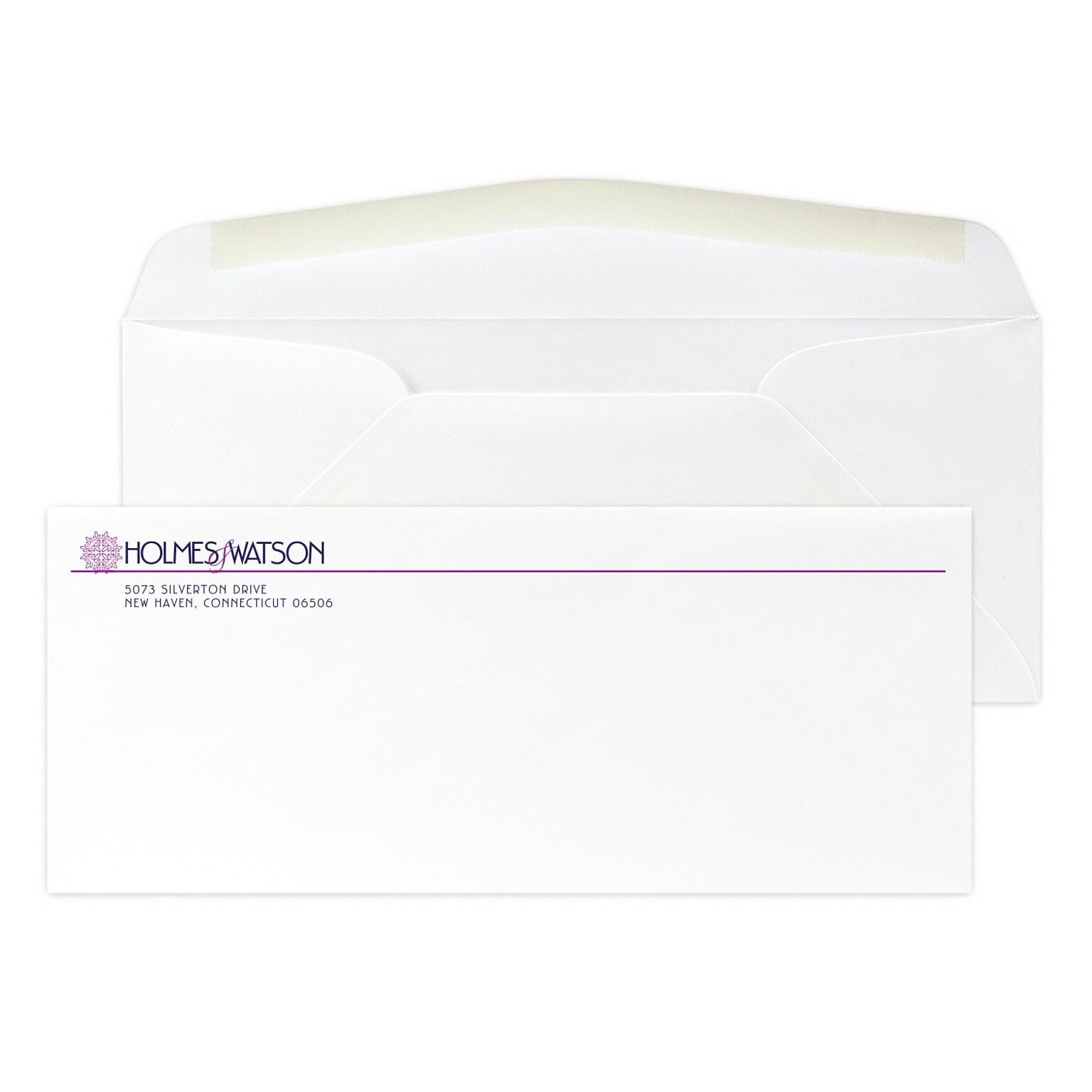 Custom #10 Stationery Envelopes, 4 1/8 x 9 1/2, 70# Cougar Opaque Smooth White, 2 Custom Flat Inks, 250 / Pack