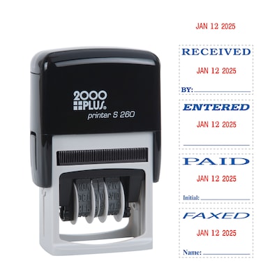 2000 Plus Economy Self-Inking Message Dater, Faxed, Paid, Received, Entered, Red and Blue Ink (06500