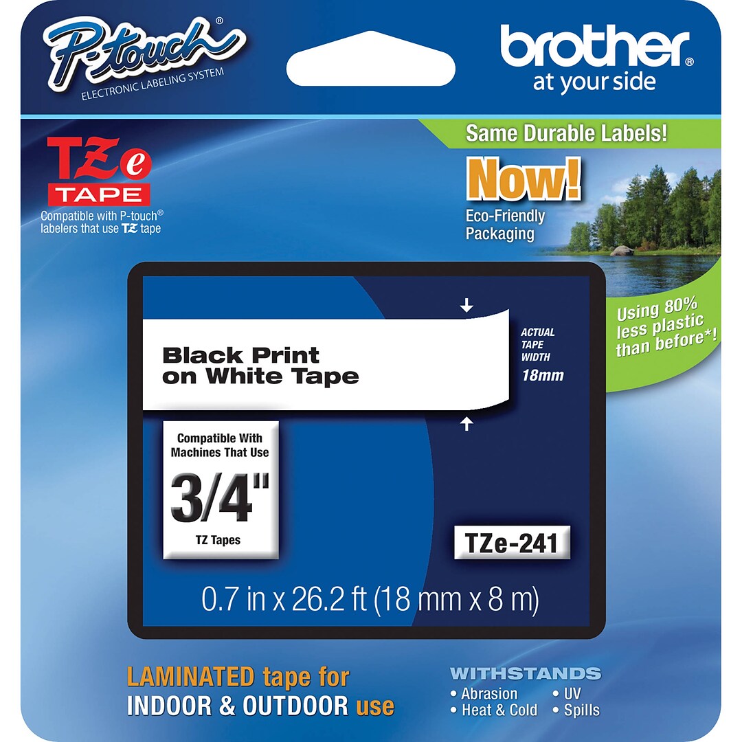 Brother Genuine P-touch TZe-241 Label Maker Tape, 3/4"W, Black On White |  Quill.com