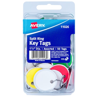 Avery Split Ring Metal Rim Paper Key Tags, 1-1/4 Diameter, Assorted Colors, 50 Tags (11026)