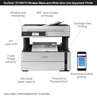 Epson EcoTank ET-M3170 Wireless Monochrome All-in-One SuperTank Printer |  Quill.com