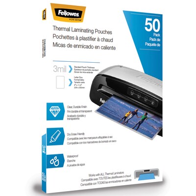 Fellowes® Thermal Laminating Pouches, 50 Pack, Letter Size, 3mil, 9 x 11.5 inches for business, educ