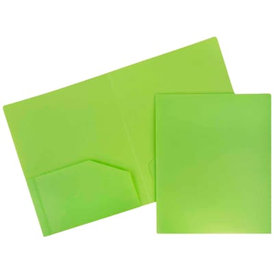 JAM Paper Heavy Duty Two-Pocket Plastic Folders, Lime Green, 108/Pack (383HLIB)