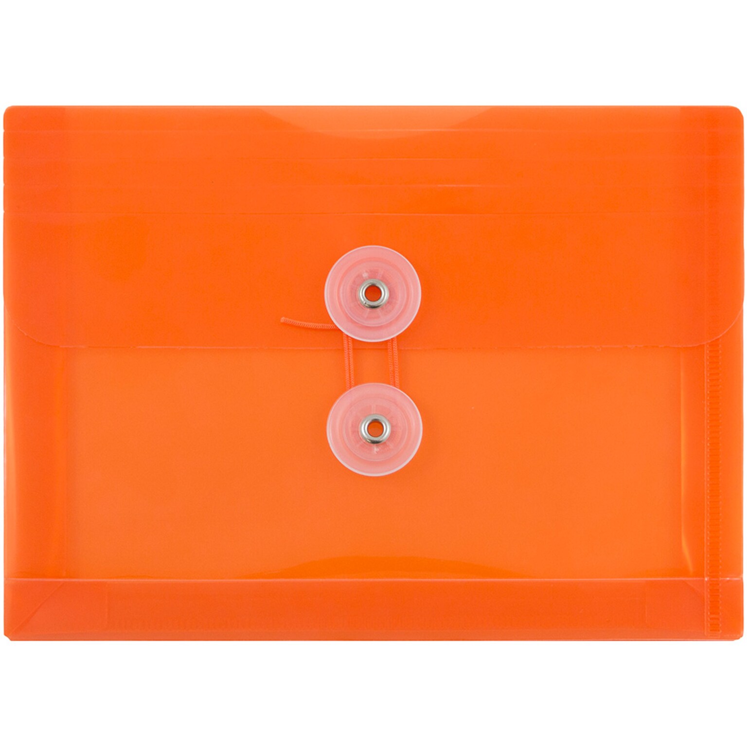 JAM Paper Plastic Envelopes with Button and String Tie Closure, Index Booklet, 5.5 x 7.5, Orange, 12/Pack (920B1OR)