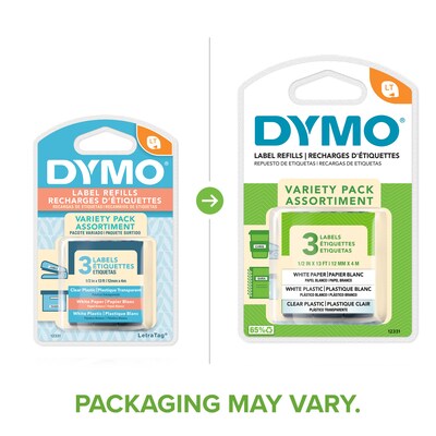 DYMO LetraTag 12331 Variety Pack Label Maker Tape, 1/2 x 13, Assorted Colors, 3/Pack (12331)