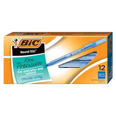 BIC Round Stic Ballpoint Pens, Fine Point, Blue Ink, Dozen (20130/GSF11BL)