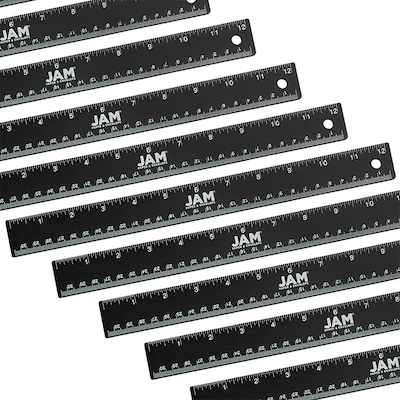 JAM Paper Stainless Steel 12" Ruler, Black, 12/Pack (347M12BLB)