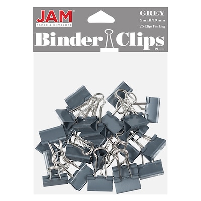 JAM Paper Colored Binder Clips, Small,  3/8 Capacity, Grey, 25/Pack (334BCGY)