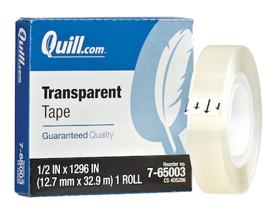 Quill Brand® Transparent Tape, Glossy Finish, 1/2 x 36 yds., Single Roll (70016043807)
