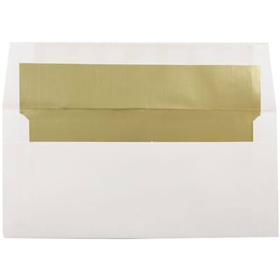 JAM PAPER 3 7/8 x 8 1/8 Foil Lined Invitation Envelopes, White with Gold Foil, 50/Pack (370031865I)