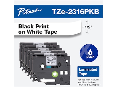 Brother P-Touch TZe-231 Label Maker Tapes, 1/2" x 26.2' , Black Print on  White Tape, 6/Pack (TZE231 | Quill.com